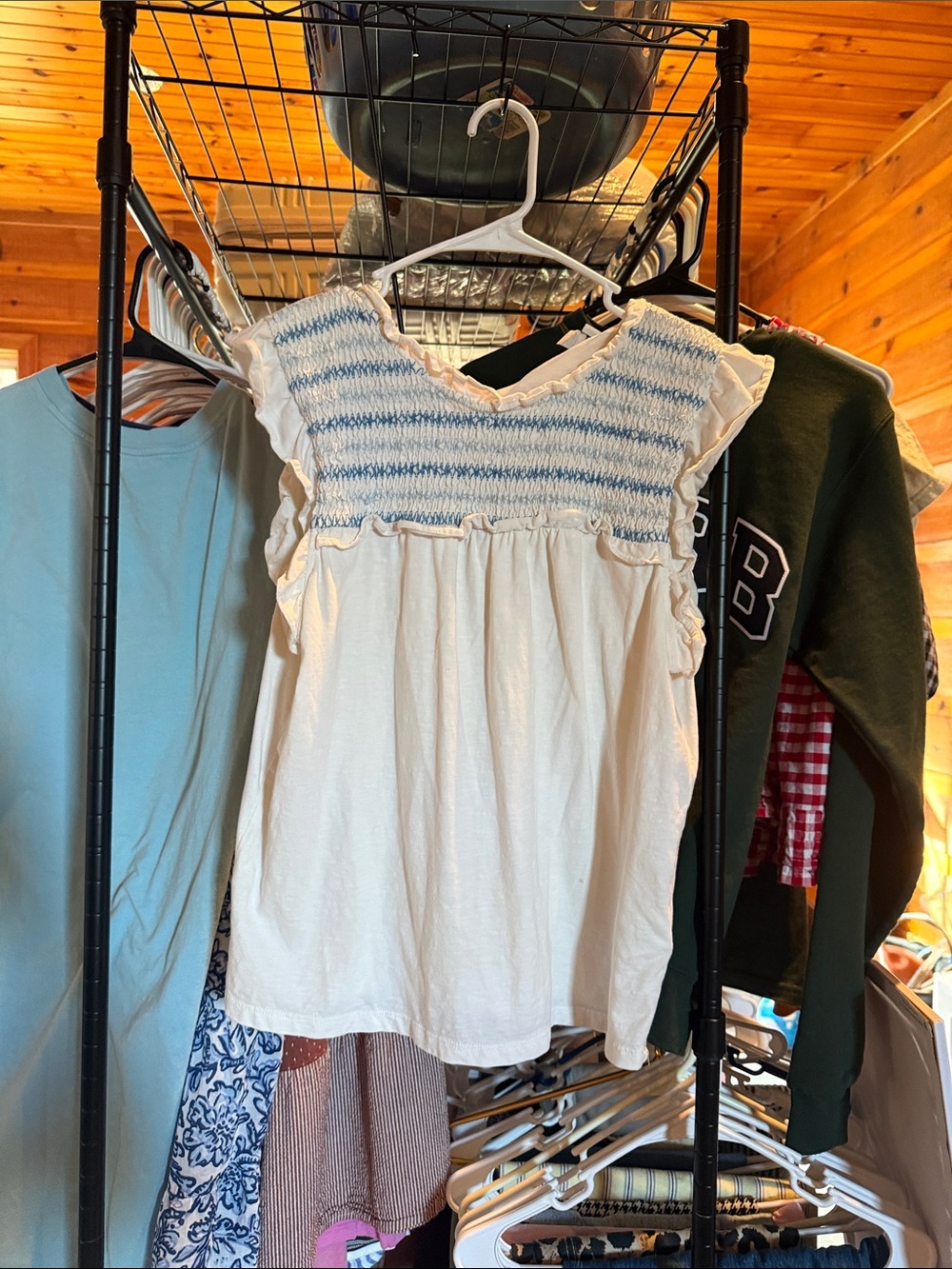 J. Crew White Cotton Smocked Camisole with Blue Trim